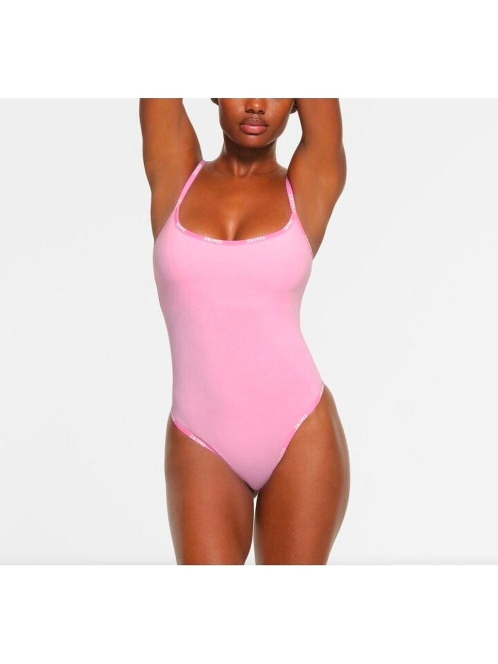 SKIMS Cotton Logo Built In Bra Bodysuit | Bubble Gum Multi 2X